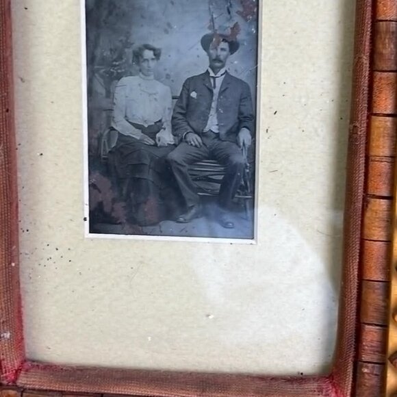 Antique Tramp Art Double Picture Frame Handmade Folk Art Cigar Boxes 28.5" Rusti - Picture 6 of 15